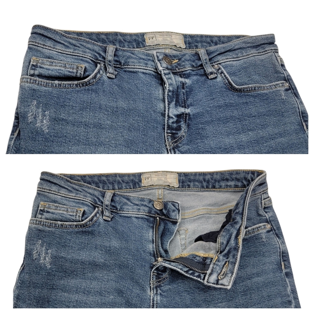 Free People Cropped Flare Leg Jeans w/ Colorblock Cut Out Distressed Wom… - Picture 10 of 17